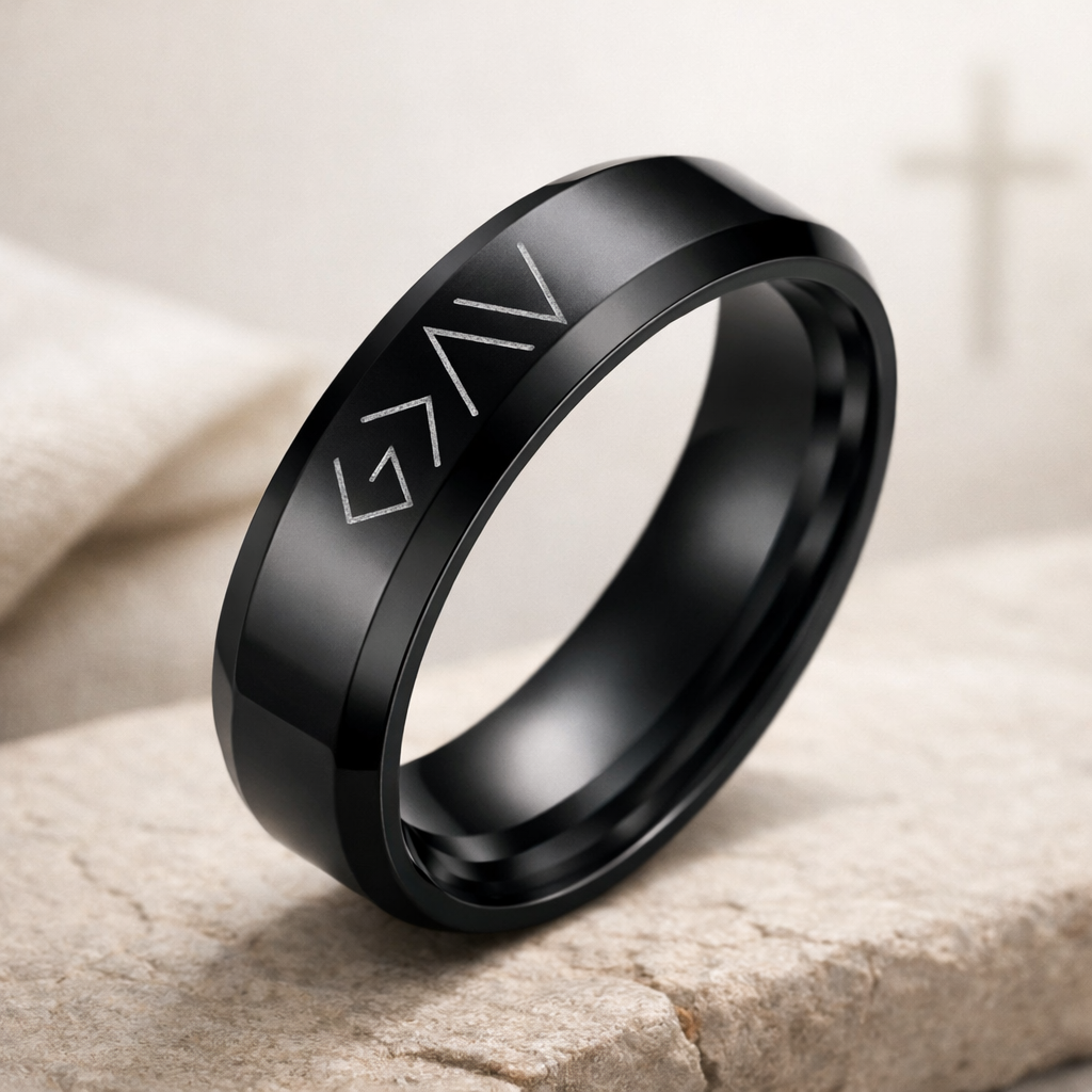 God Is Greater - Engraved Stainless Steel Scripture Ring