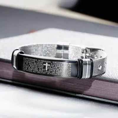 Black Titanium Steel Scripture Bracelet